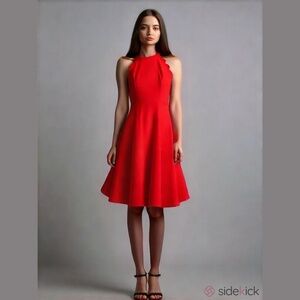 BCX Scalped Halter Neck Red Skater Swing dress sz 1‎ Summer Sleeveless NWT